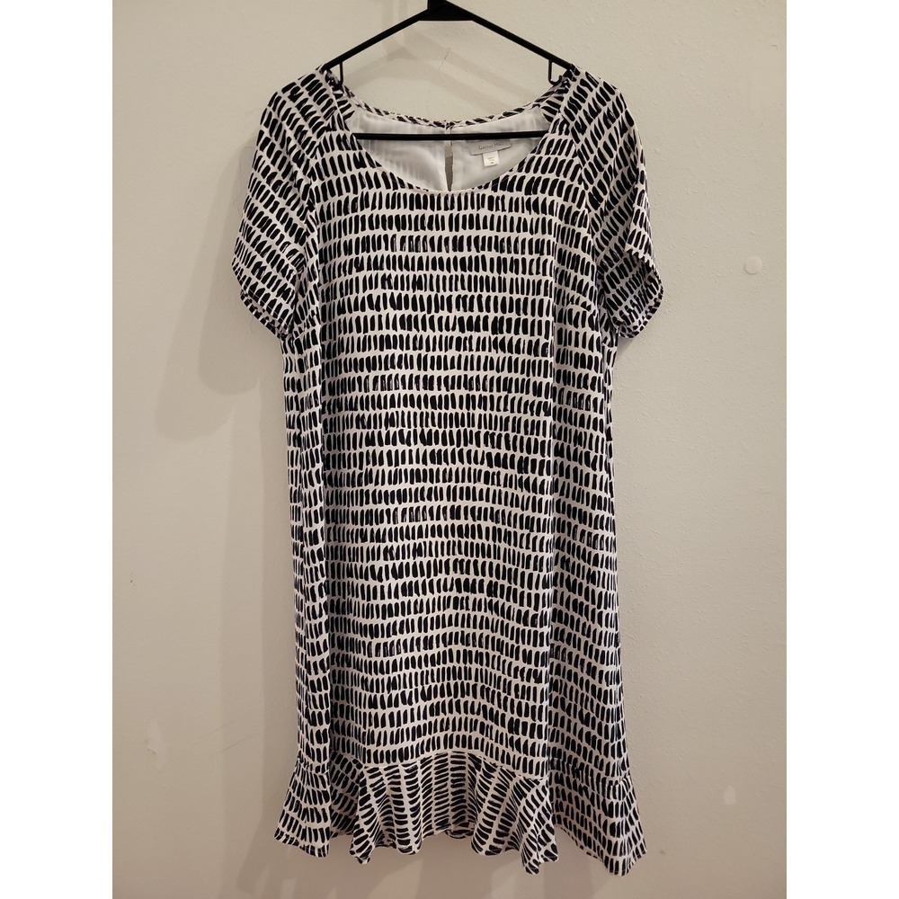 Garnet Hill Shift Dress Womens 8 Black White Silk Blend Lined Summer Modest